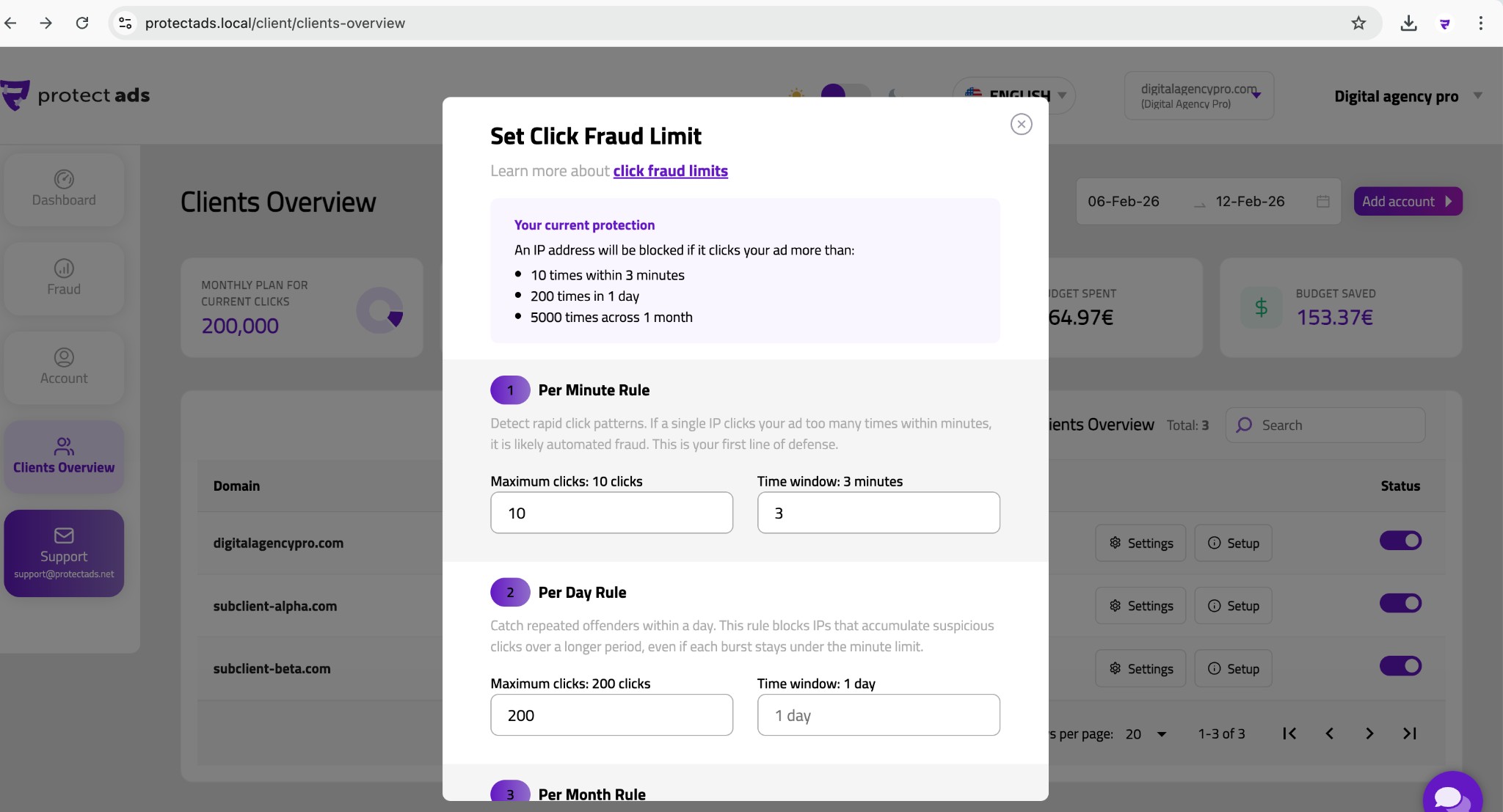 Thresholds and limits per client